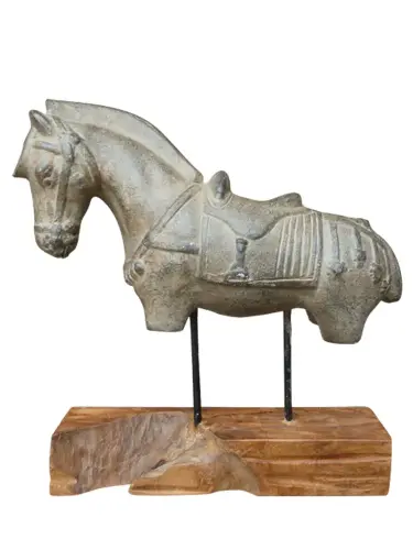 Product image of the product “Tang horse on wooden base about 64 cm Height, Made of Fibre Cement ”